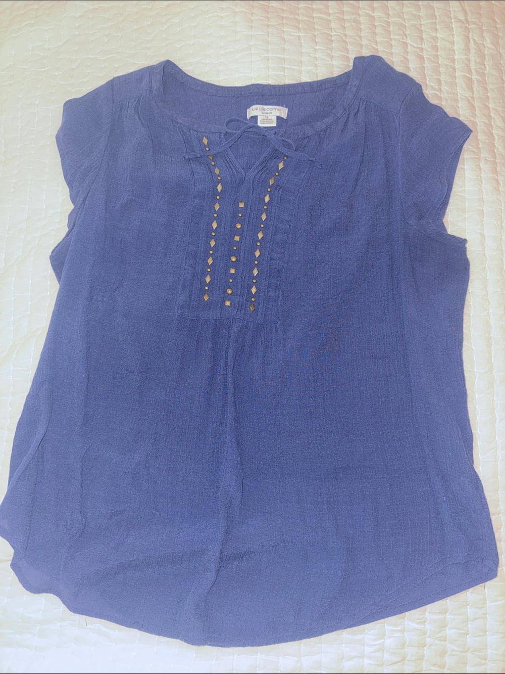 Liz Claiborne Midnight Blue Cap-Sleeve Lace-Top Blouse